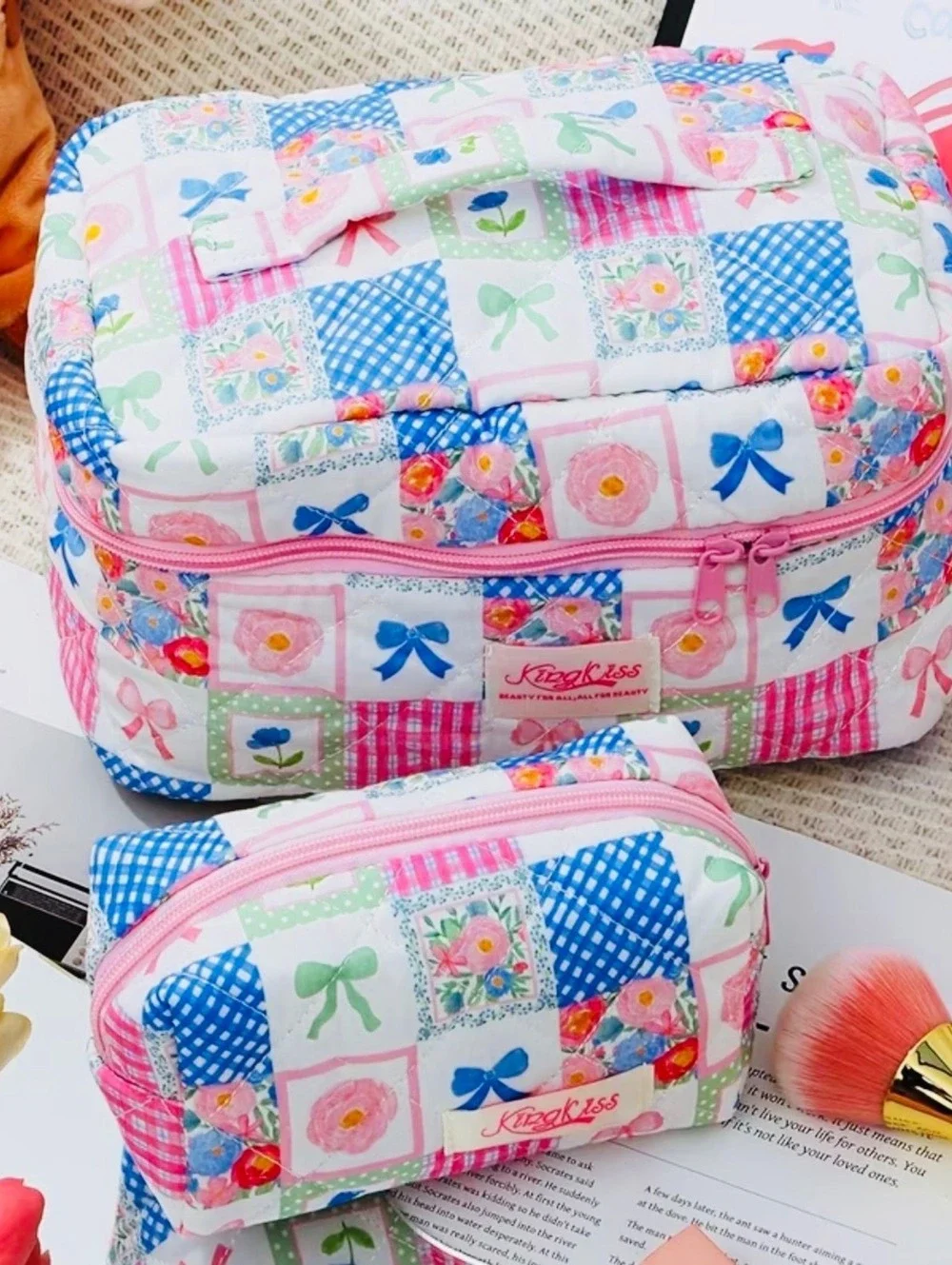 New -Adorable 3Pcs Cosmetics/Toiletries Set in a Patchwork Style Design